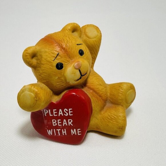 Vintage Figurine Bear With Me 2” Love Red Heart Forgive Sorry Apology Patience - Picture 1 of 9